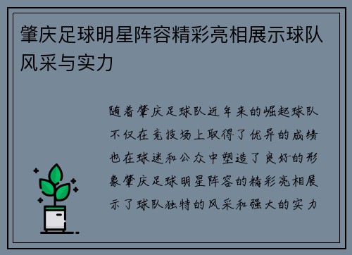 肇庆足球明星阵容精彩亮相展示球队风采与实力